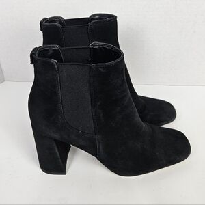 Sam Edelman Chiara Black Suede Block Heel Square Toe Boots 7.5 Y2K